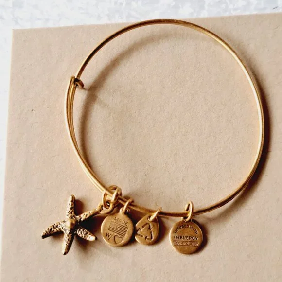 Alex And Ani Starfish II Rafaelian Gold Bangle Bracelet | Expandable Design | Made In USA